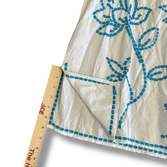 Grace Elements White Blue Embroidered Linen Blend Tunic Top L Classic Coastal - Picture 4 of 7